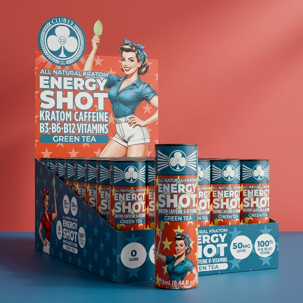 Club 13 Kratom Energy Shot 15 mg MIT, Green Tea 13 ml bottle